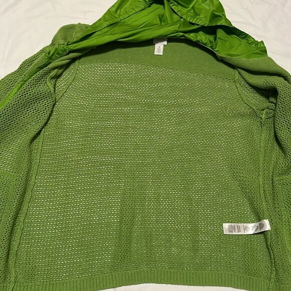 Vintage Neon Green Zenergy by Chico's Linen/Cotton Crocheted Hooded Jacket - Picture 9 of 10